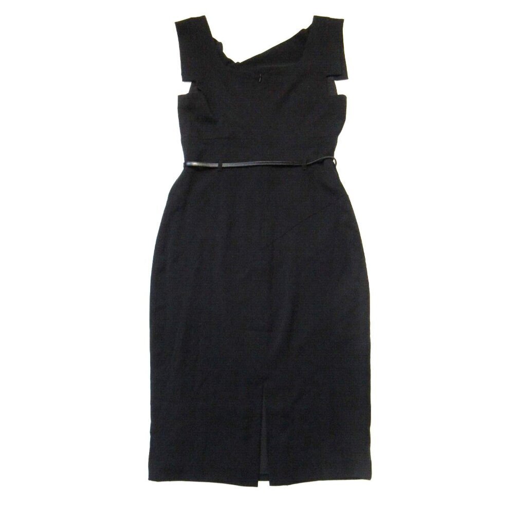 NWT Black Halo Jackie in Black Stretch Gabardine Belted Sheath Dress 8 $375 - Picture 11 of 11
